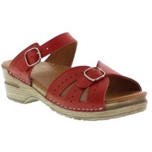 Sanita Red Leather Buckle Slide Sandals